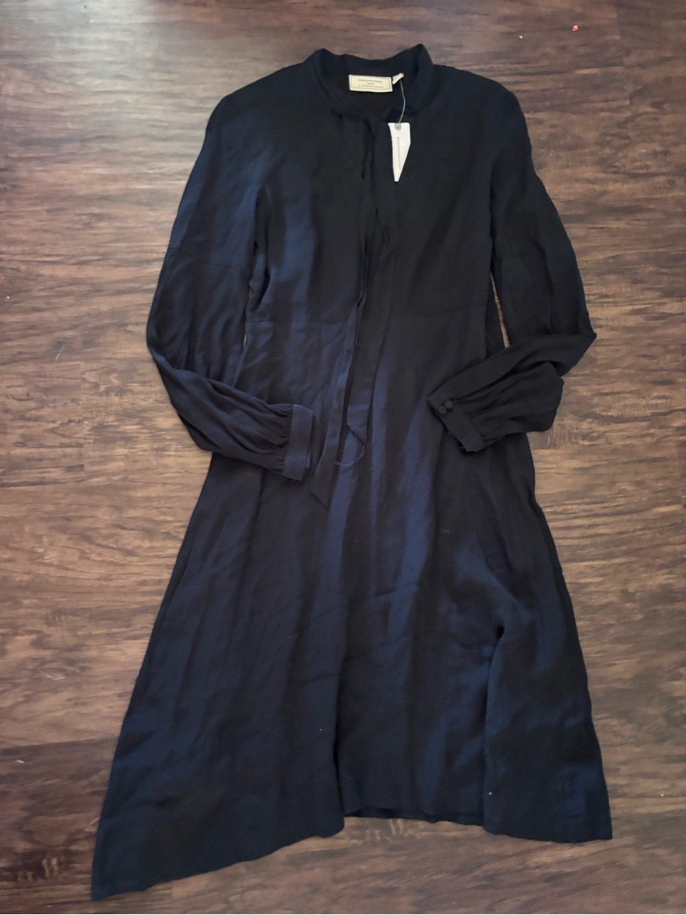 Moulinette Soeurs Black Long Sleeve Tie-Neck Midi Dress